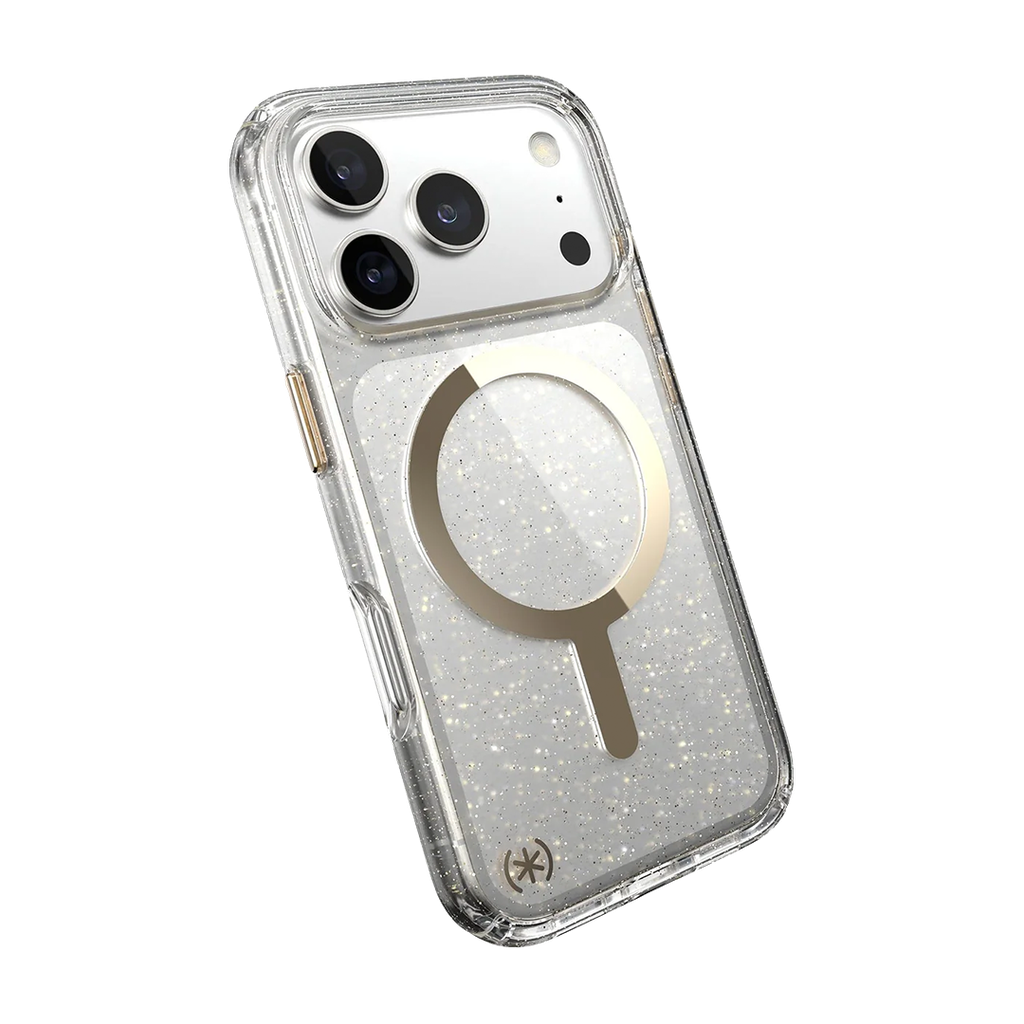 Speck Presidio Lux con MagSafe para iPhone 17 Pro - Hyper Glitter Espejado/Plata Metalico