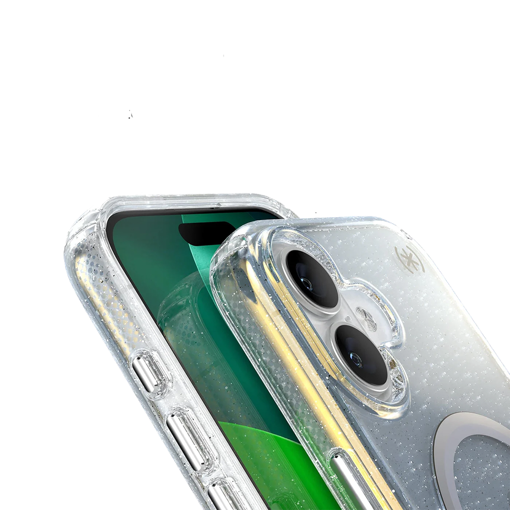 Speck Presidio Lux con MagSafe para iPhone 17 - Hyper Mirror Glitter/Plateado Metálico