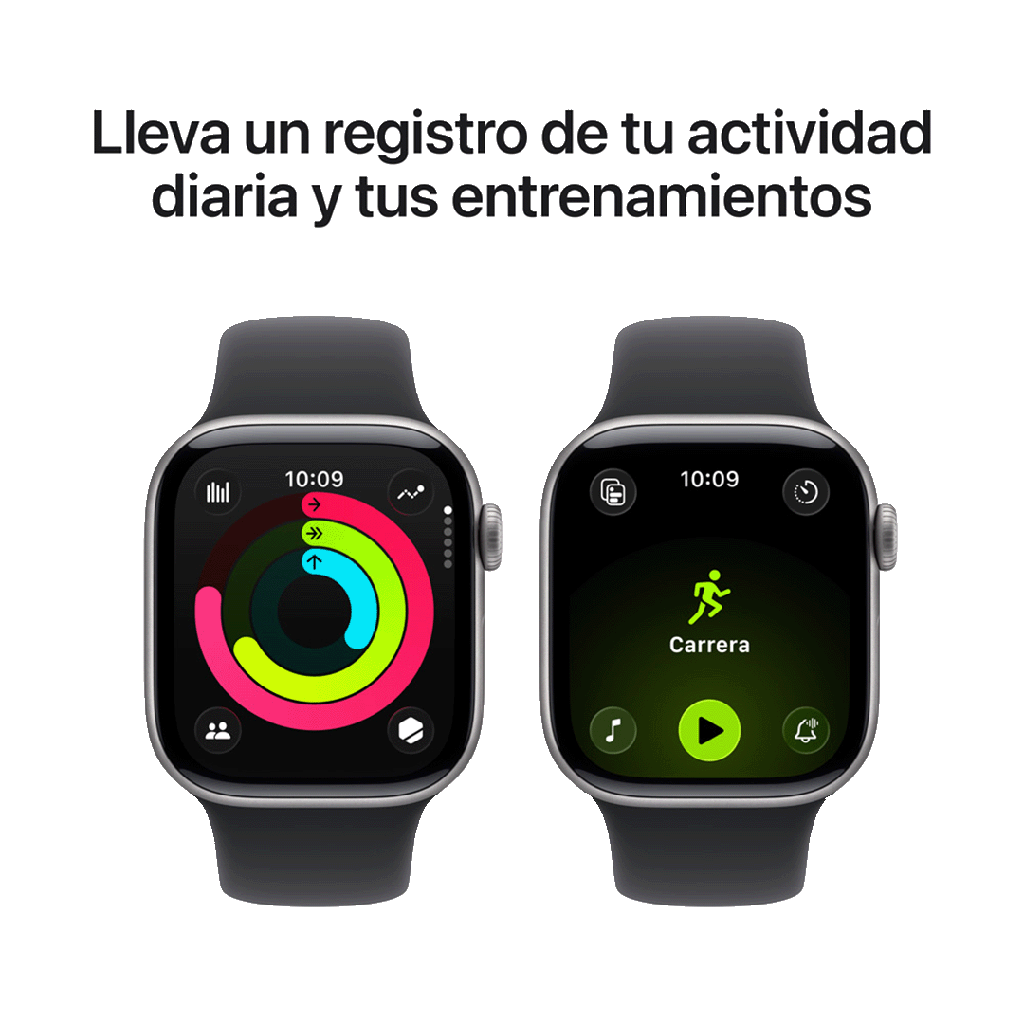 Apple Watch Series 11 (GPS) 42 mm - Caja de Aluminio Gris Espacial - Banda Deportiva Negra - M/L