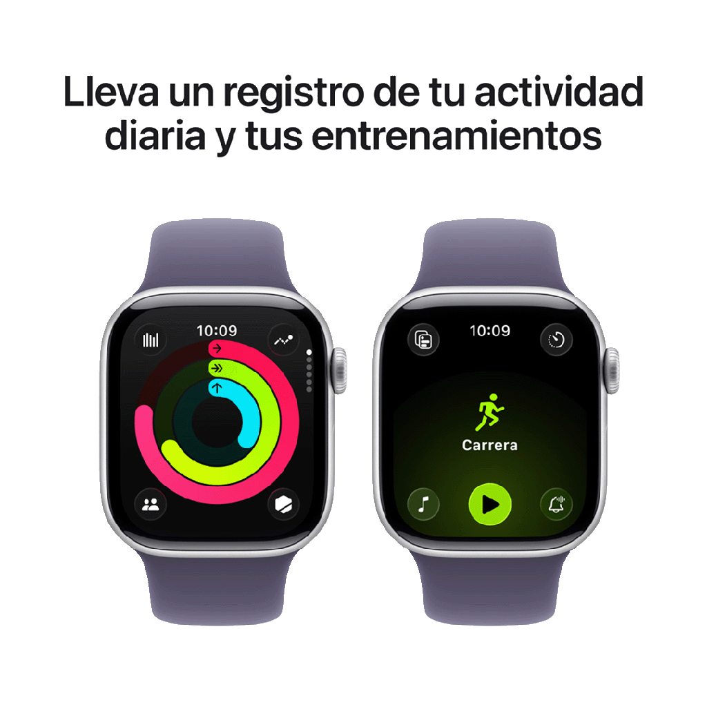 Apple Watch Series 11 (GPS) 42 mm - Caja de Aluminio Plata - Banda Deportiva Morado Niebla - S/M