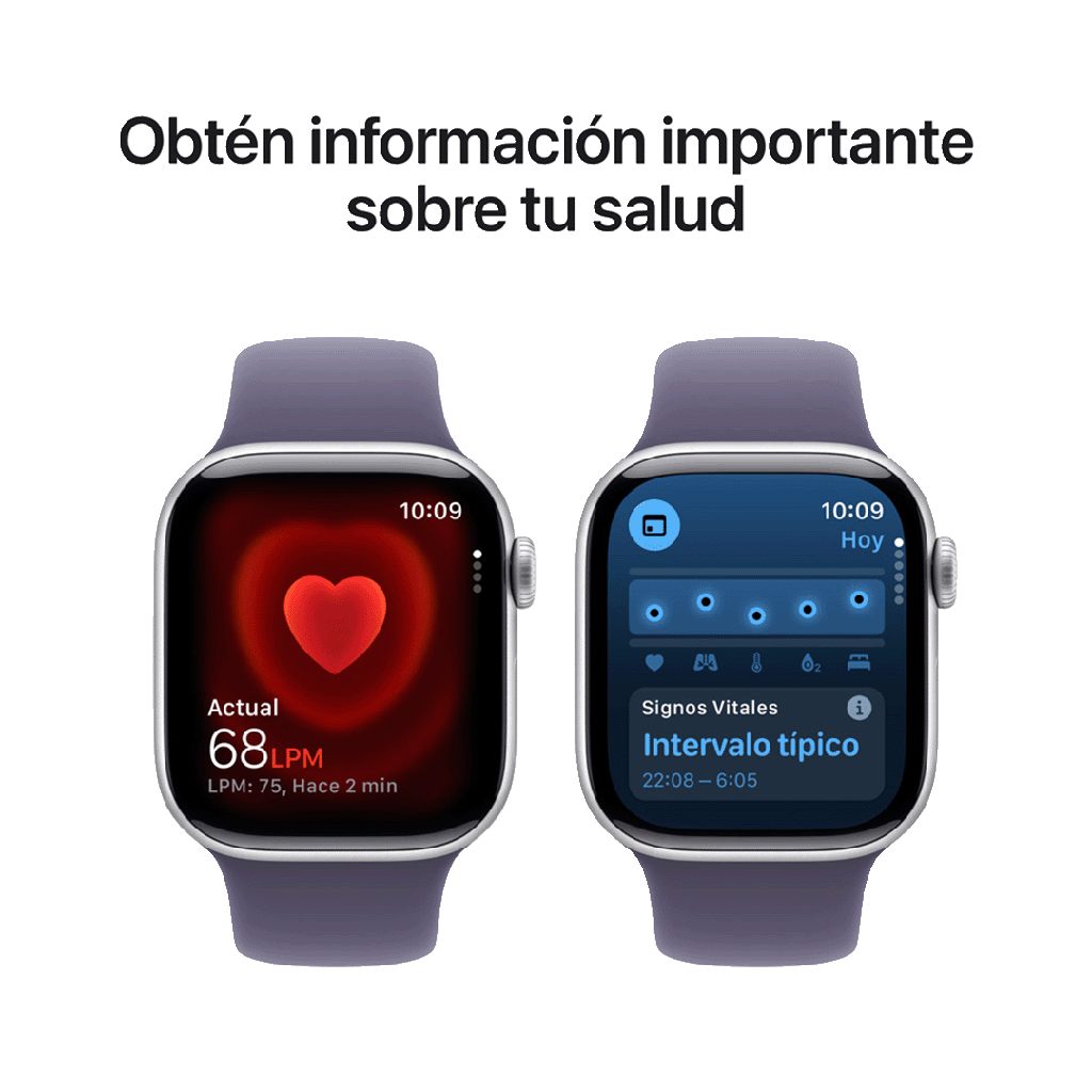 Apple Watch Series 11 (GPS) 42 mm - Caja de Aluminio Plata - Banda Deportiva Morado Niebla - S/M