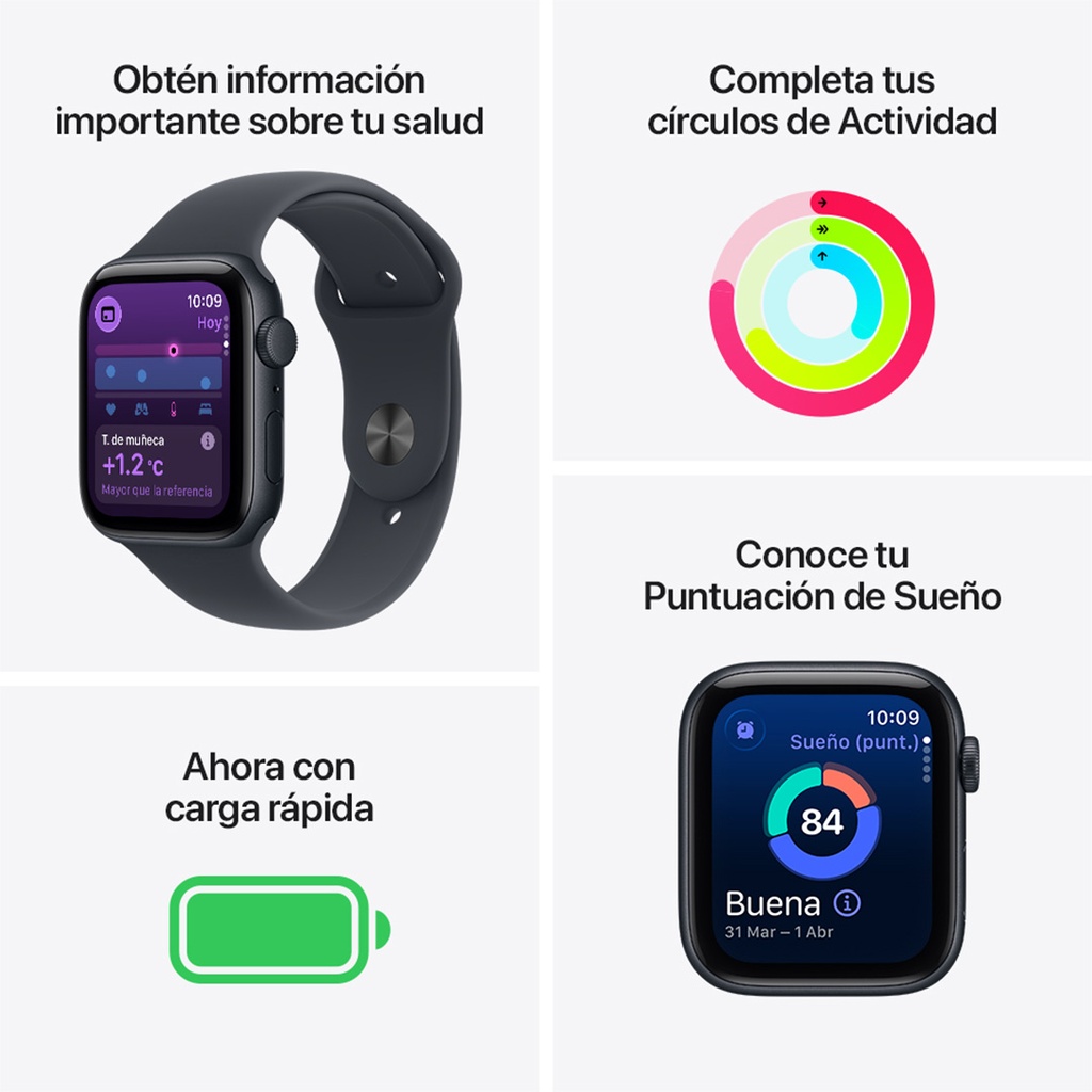 Apple Watch SE 3 (GPS) 44mm - Caja de Aluminio Blanco Estelar - Banda Deportiva Blanco Estelar S/M