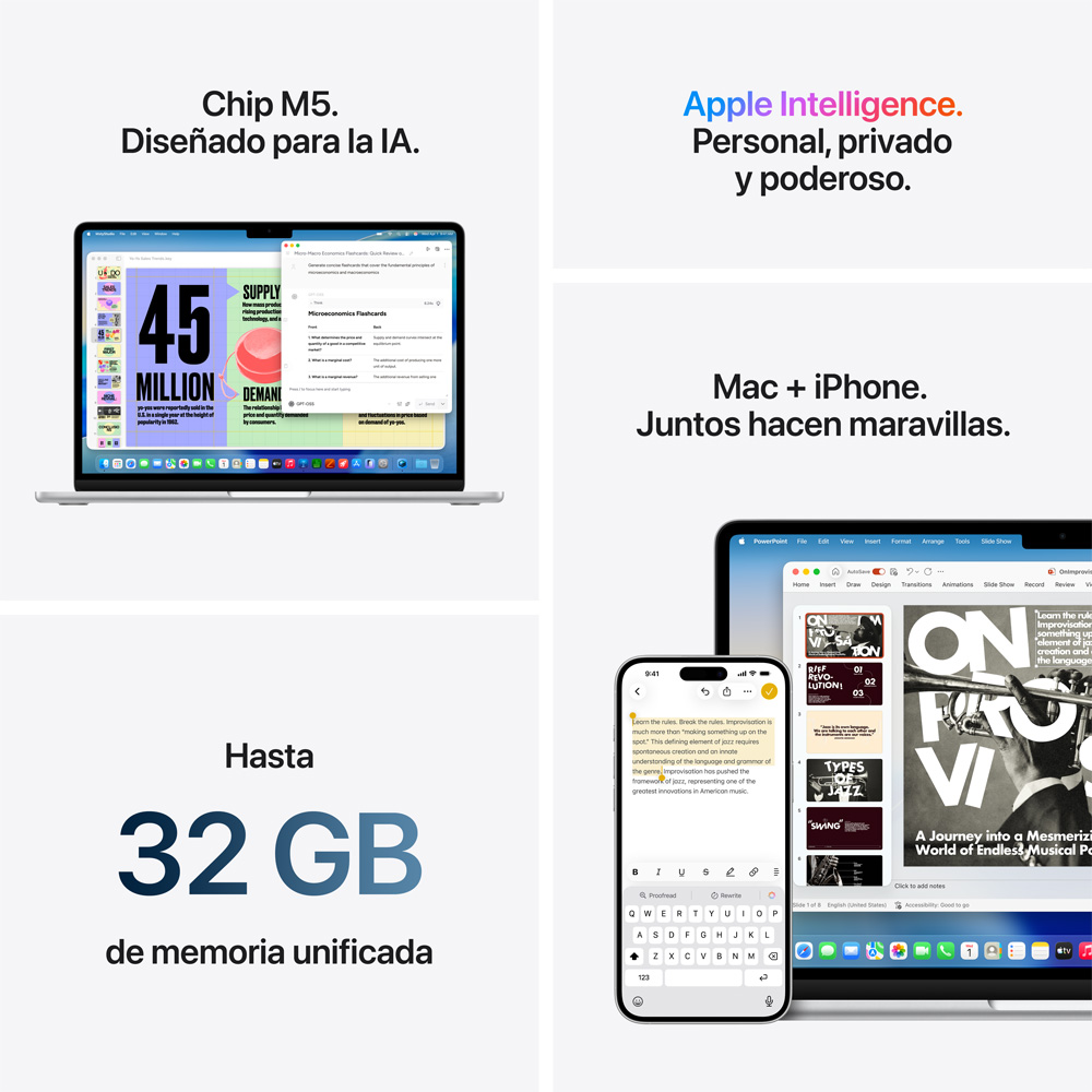 MacBook Air 15" M5 - 10 CPU, 10 GPU, 24GB, 1TB - Plata