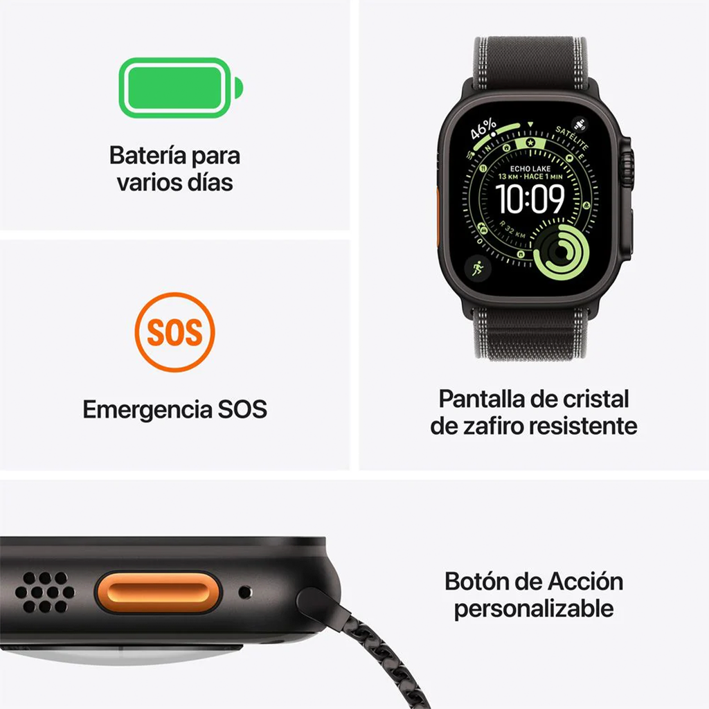Apple Watch Ultra 3 (GPS + Cellular) 49 mm - Caja de titanio negro - Banda Alpine negra - L