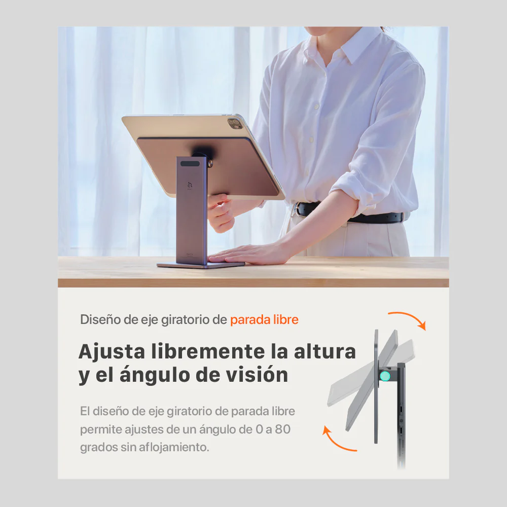 Soporte magnético (adaptador integrado) 8-en-1 Mag M Pro de USB-C a HDMI/USB-A/USB-C/Lector de tarjeta SD/microSD para iPad Pro 12.9" de Adam Elements - Gris espacial