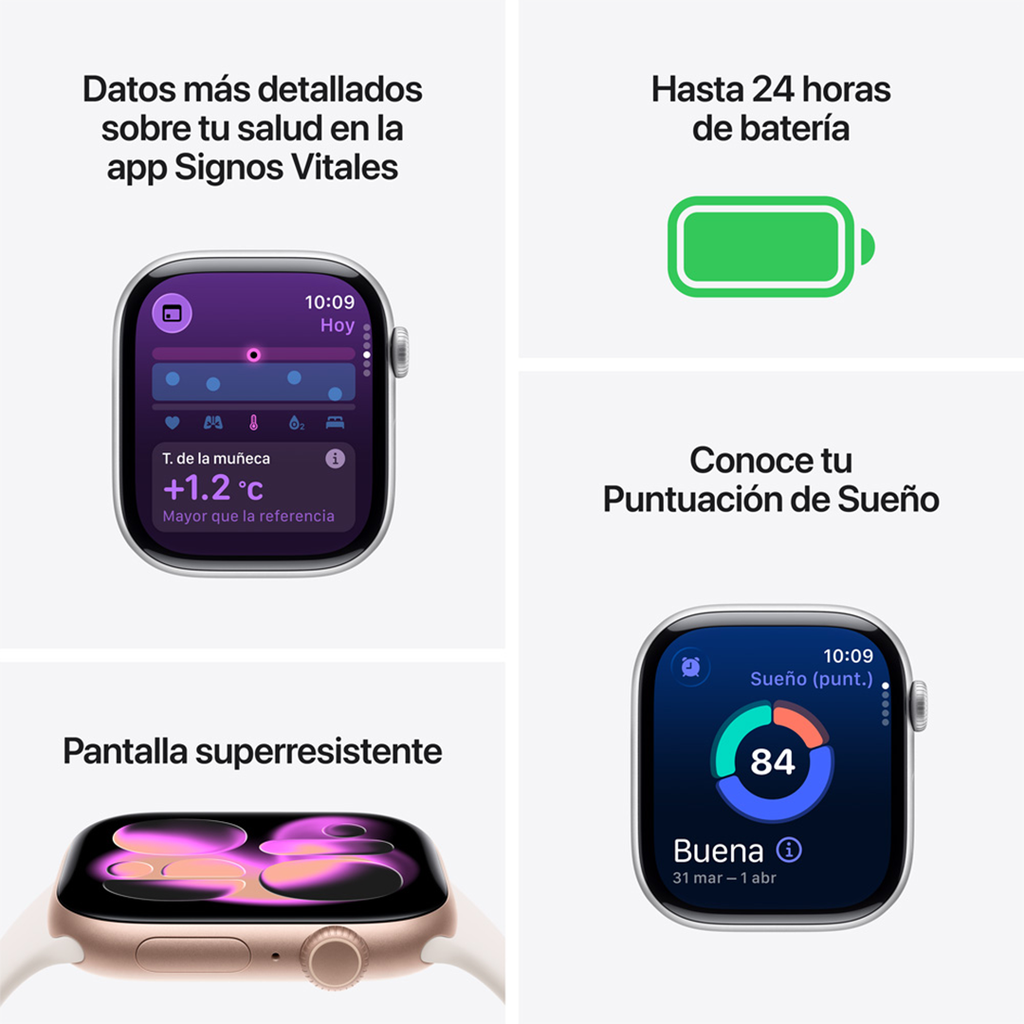 Apple Watch Series 11 (GPS + Cellular) 42 mm - Caja de aluminio oro rosa - Banda deportiva rosa claro - S/M