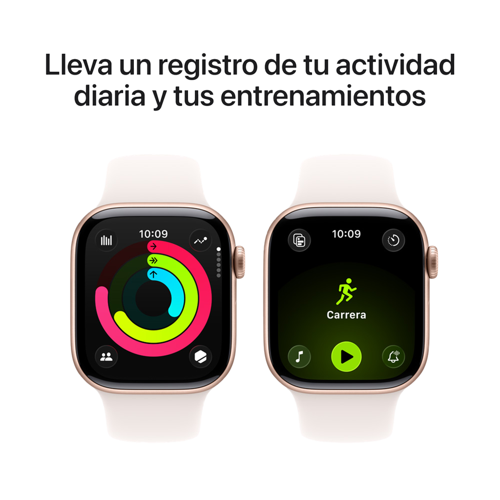 Apple Watch Series 11 (GPS + Cellular) 42 mm - Caja de aluminio oro rosa - Banda deportiva rosa claro - S/M