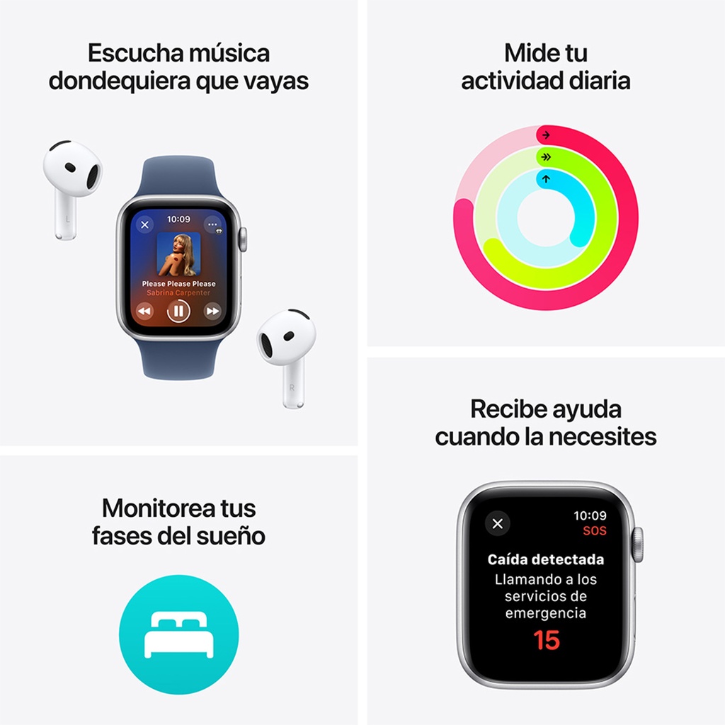 Apple Watch SE GPS 44mm Silver Aluminium Case with Denim Sport Band - M/L