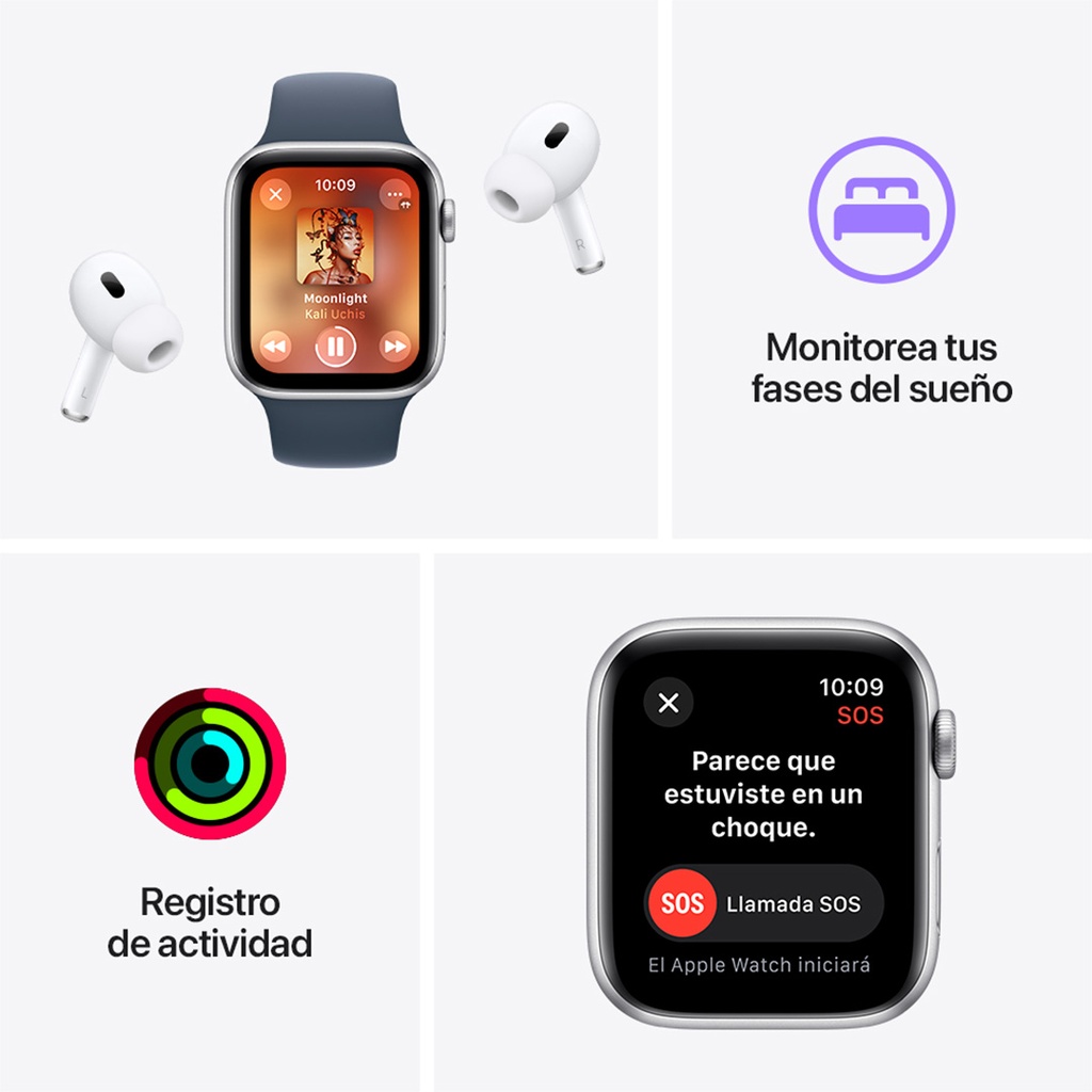 Apple Watch SE GPS 44mm Silver Aluminium Case with Denim Sport Band - M/L