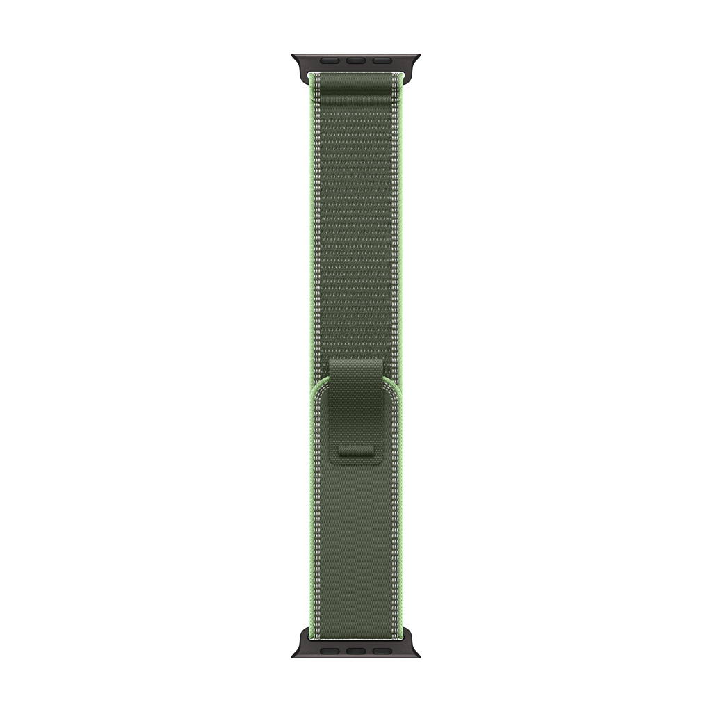 Banda Trail verde/neón de Apple para caja de 49 mm - S/M - Acabado de titanio negro