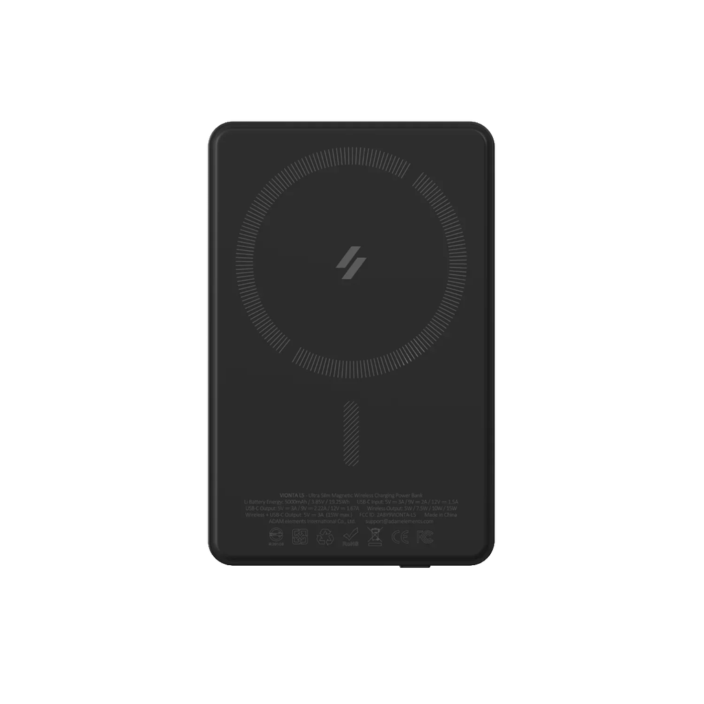 Batería externa magnética inalámbrica (ultra delgada) VIONTA L5 de 5.000 mAh de Adam Elements - Negro