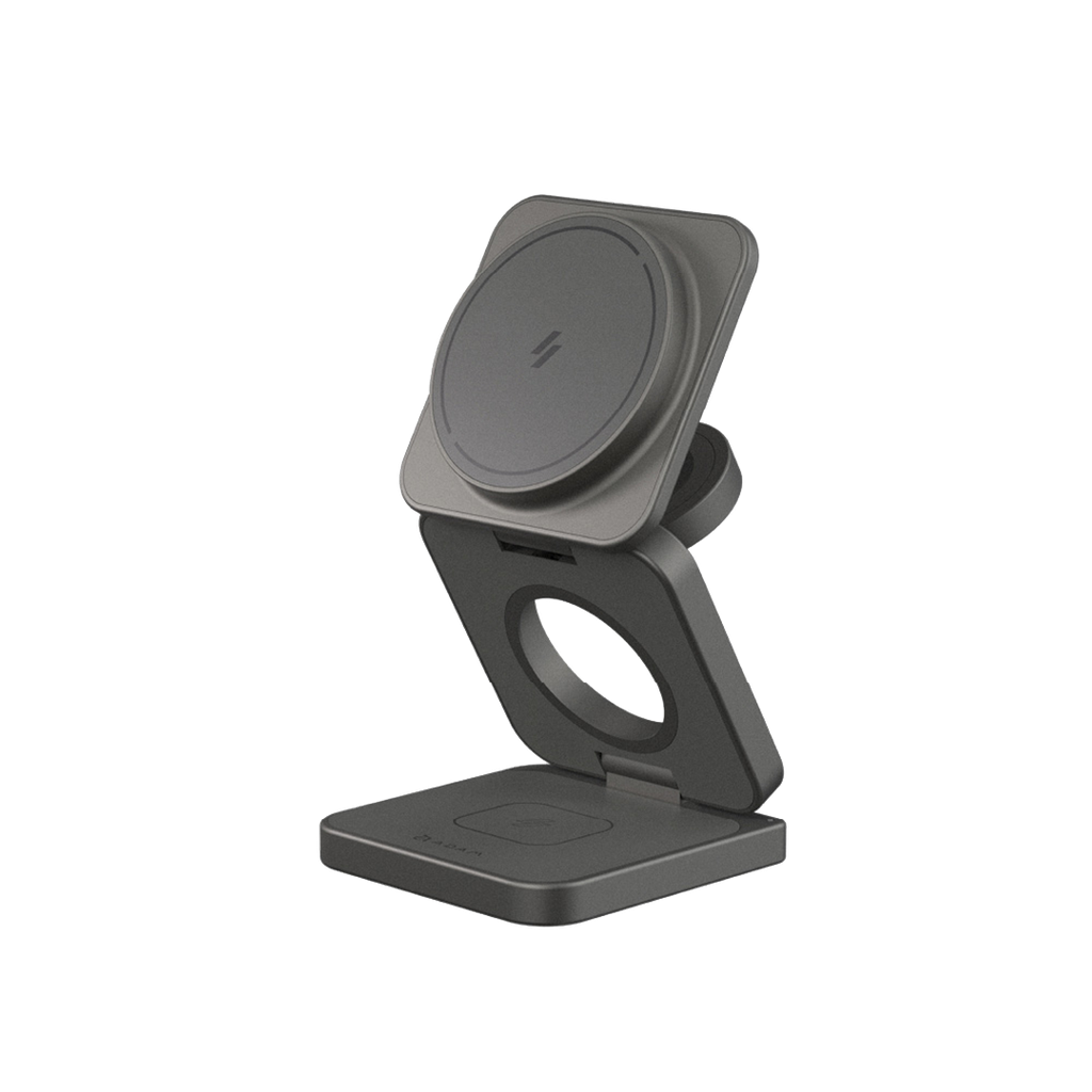 Base de carga magnética plegable 3-en-1 Mag 3 Ultra de 25 W de Adam Elements - Gris espacial