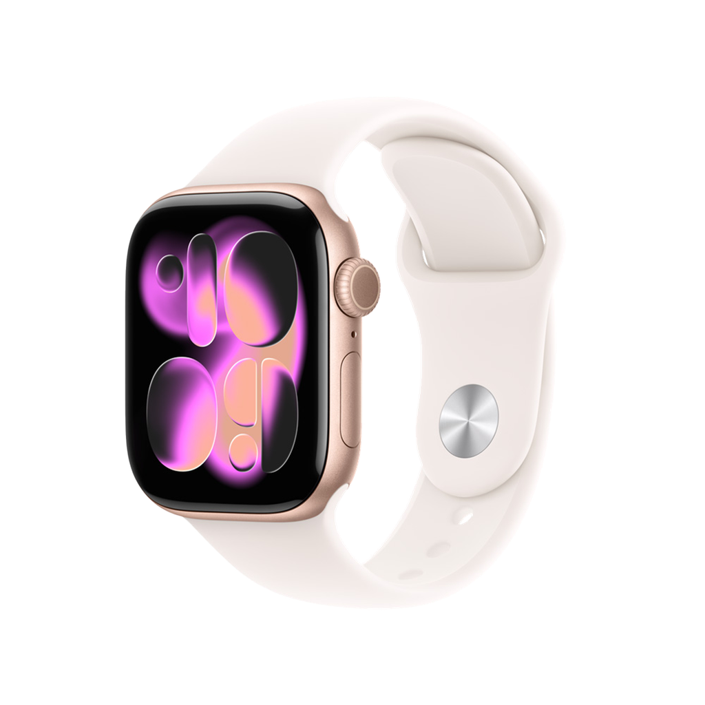 Apple Watch Series 11 (GPS + Cellular) 42 mm - Caja de aluminio oro rosa - Banda deportiva rosa claro - S/M