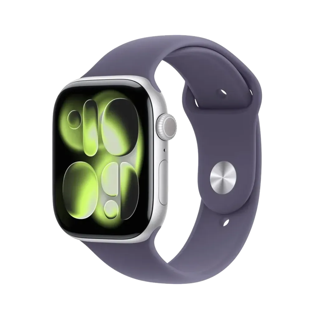 Apple Watch Series 11 (GPS) 46 mm - Caja de aluminio plata - Banda deportiva niebla púrpura - S/M