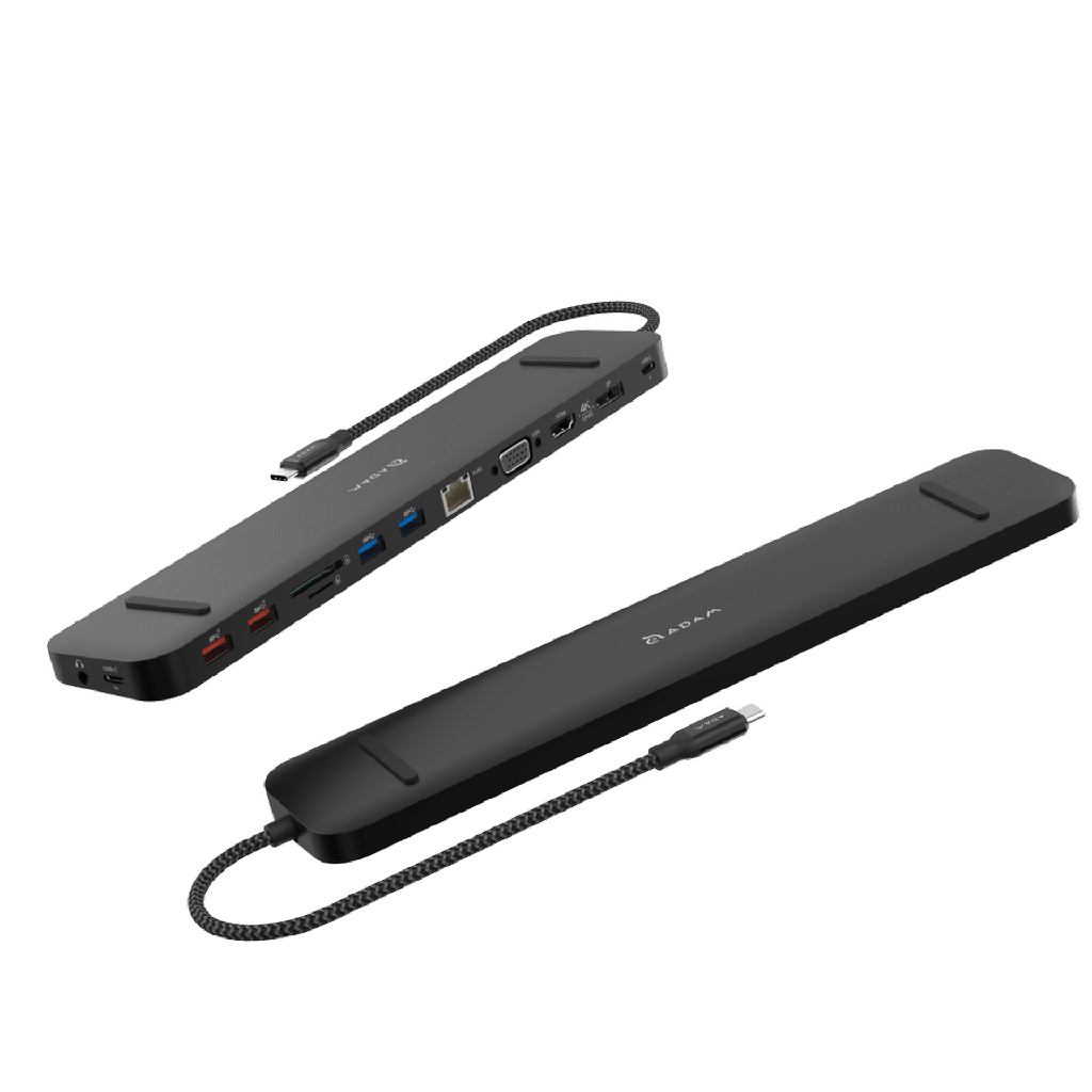 Adaptador 13-en-1 CASA Hub Pro Max de USB-C a HDMI/VGA/Ethernet/USB-A/USB-C/Lector de tarjeta SD/microSD/Jack 3.5 mm de Adam Elements - Negro