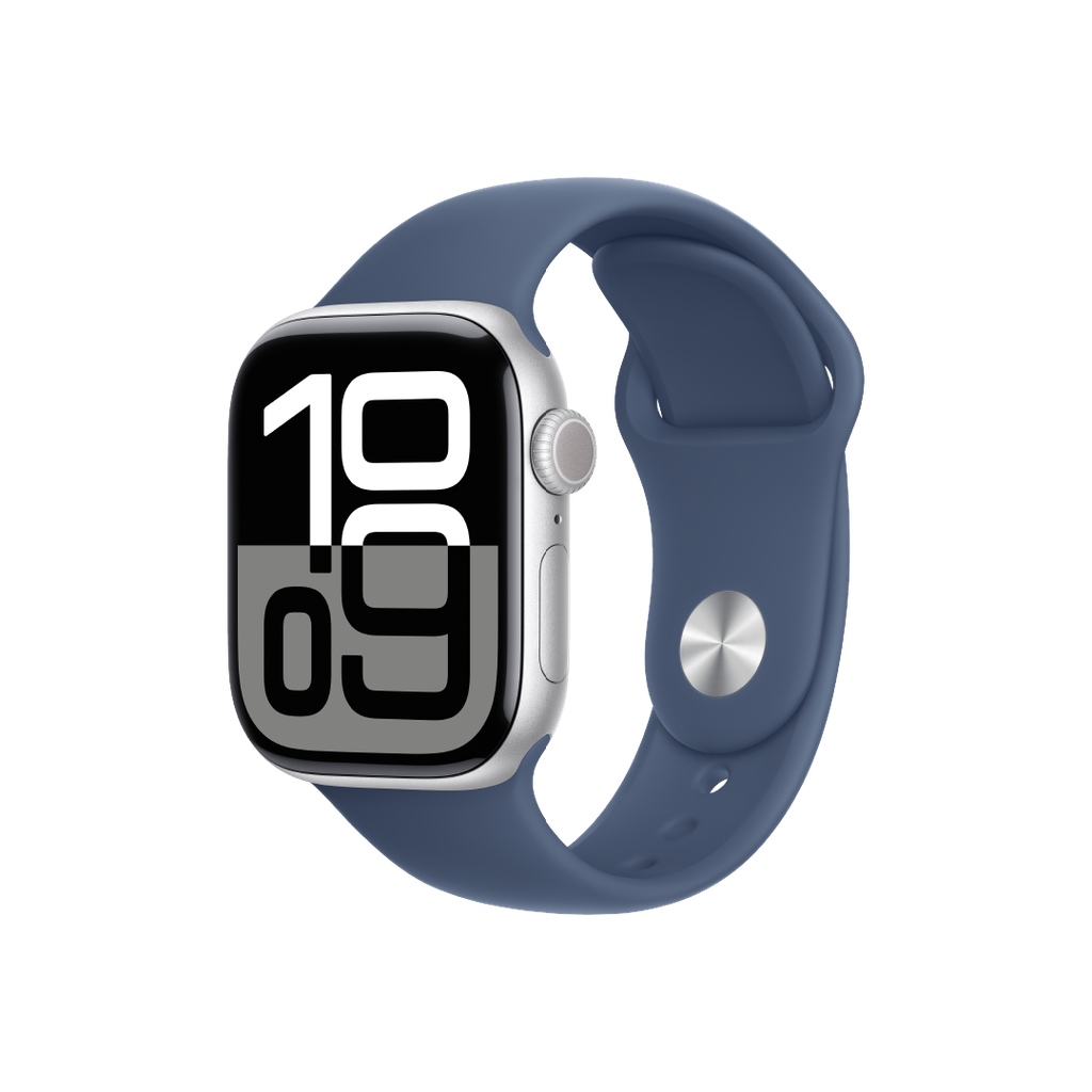 Apple Watch Series 10 (GPS) 42 mm - Caja de Aluminio Plata - Banda Deportiva Azul denim - S/M