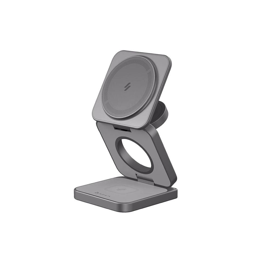 Base de carga magnética plegable 3-en-1 Mag 3 Pro de 15 W de Adam Elements - Gris espacial