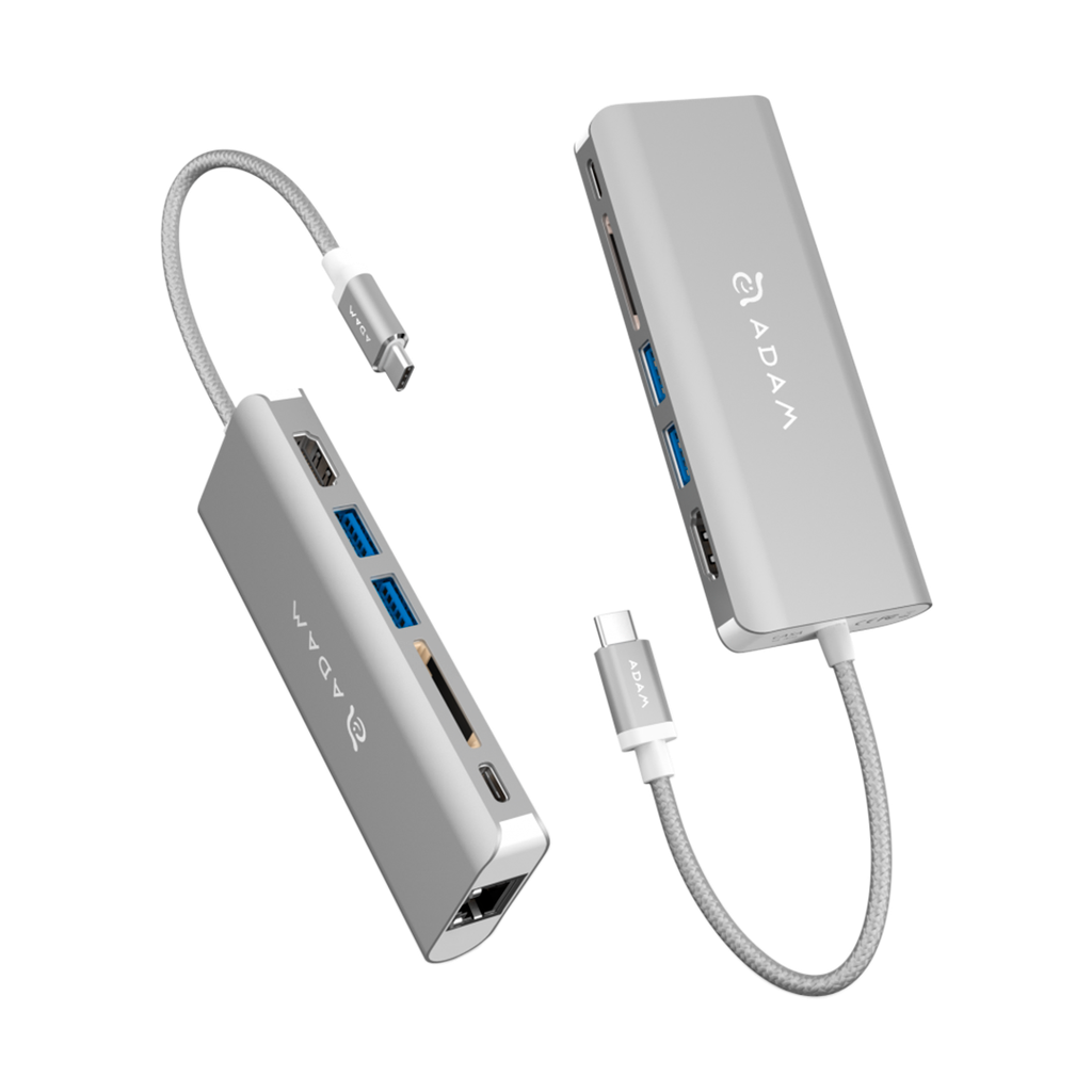 Adaptador 6-en-1 CASA Hub A01 de USB-C a HDMI/Ethernet/2 USB-A/USB-C/Lector de tarjeta SD de Adam Elements - Plata