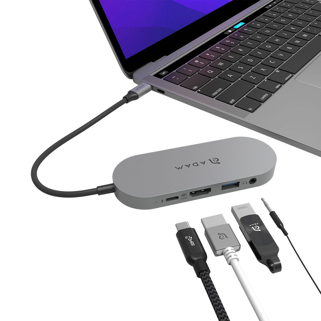 Adaptador 5-en-1 CASA Hub S de USB-C a HDMI/USB-A/USB-C/Jack 3.5 mm/SSD 240GB de Adam Elements - Gris espacial